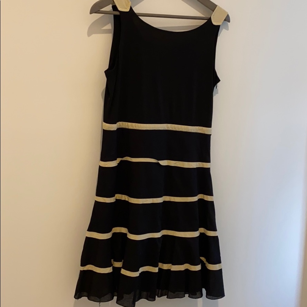 Black with beige strip midi dress.